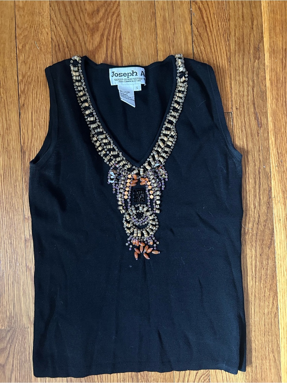 Joseph A Black Beaded Embellished Sleeveless Knit Top Size S